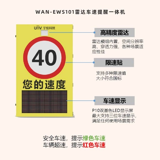[EWS101雷达车速提醒一体机 | 高精度毫米波雷达 | 限速贴 | LED屏车速显示] 雷达车速提醒一体机