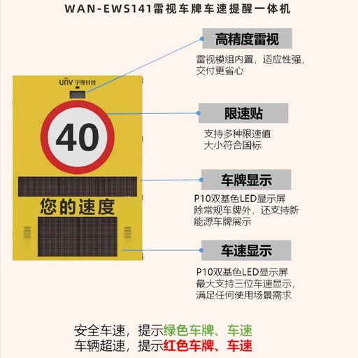 [EWS141雷视车牌车速提醒一体机 | 高精度毫米波雷达 | 限速贴 | 车牌显示 | 车速显示] 雷视车牌车速提醒一体机
